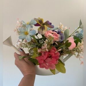 Spring Faux Floral Arrangement in Charming Watering Can Custom Final Sale